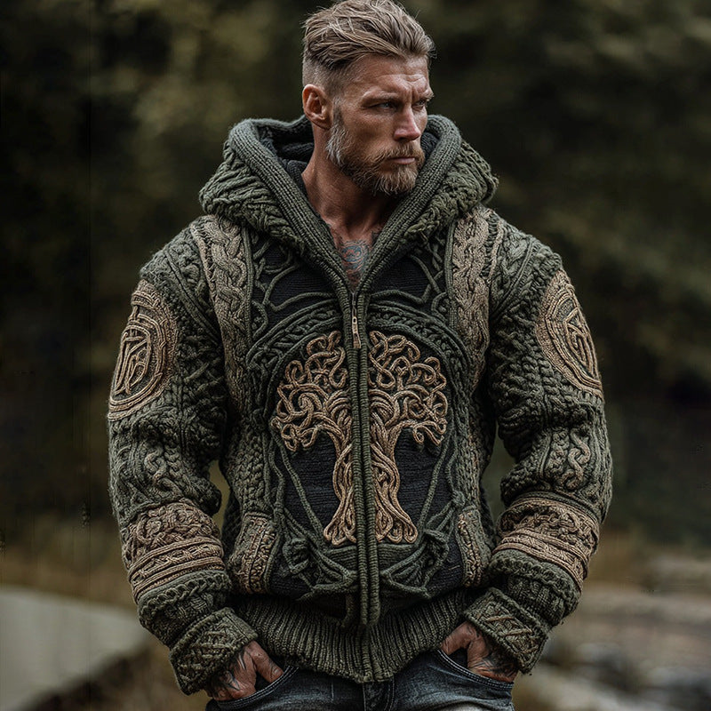 Men's Zippered Dual Pocket Casual Printed Hoodie