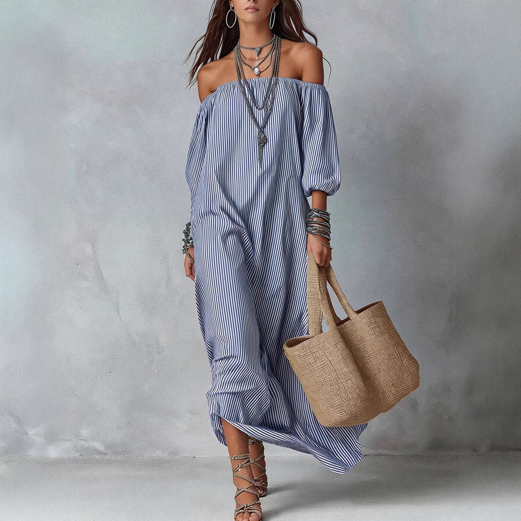 New SpringSummer Elegant Striped Loose-Fit Chic Holiday Dress For Women