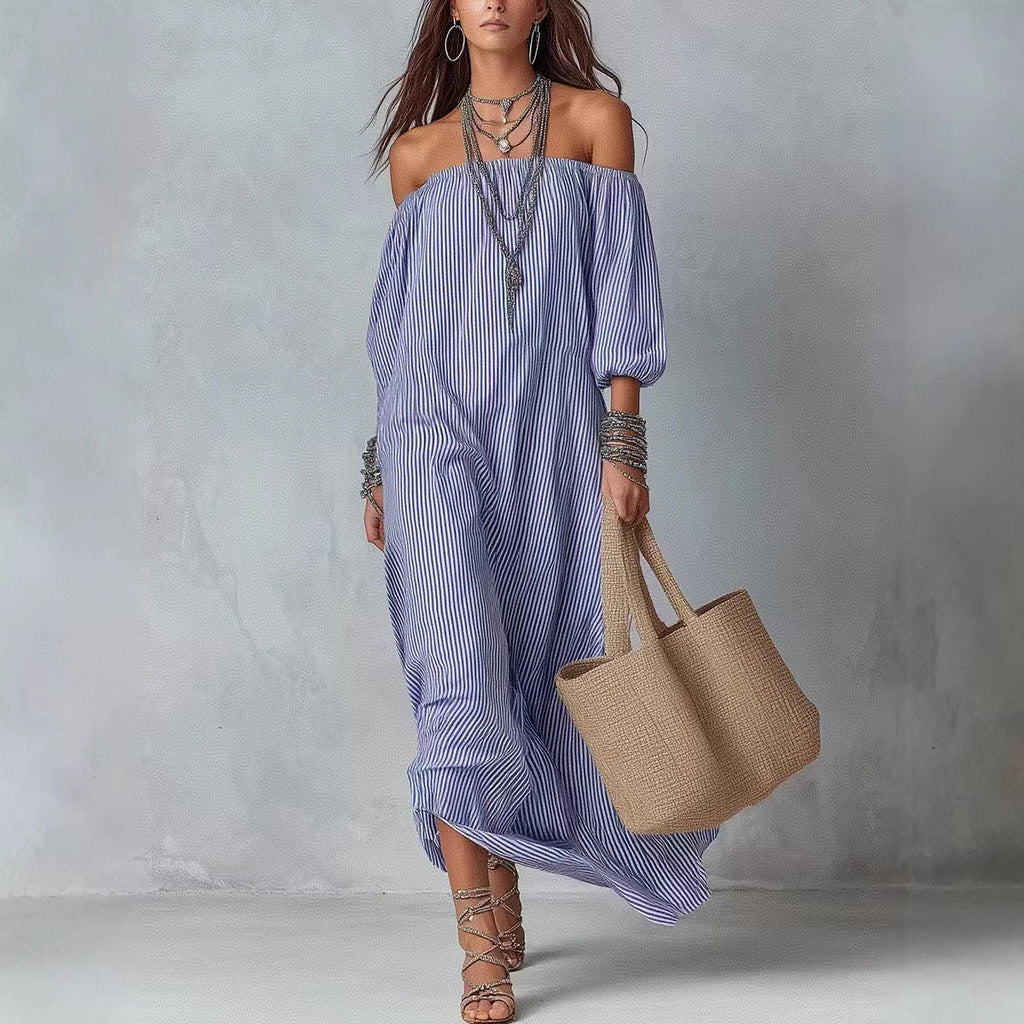 New SpringSummer Elegant Striped Loose-Fit Chic Holiday Dress For Women