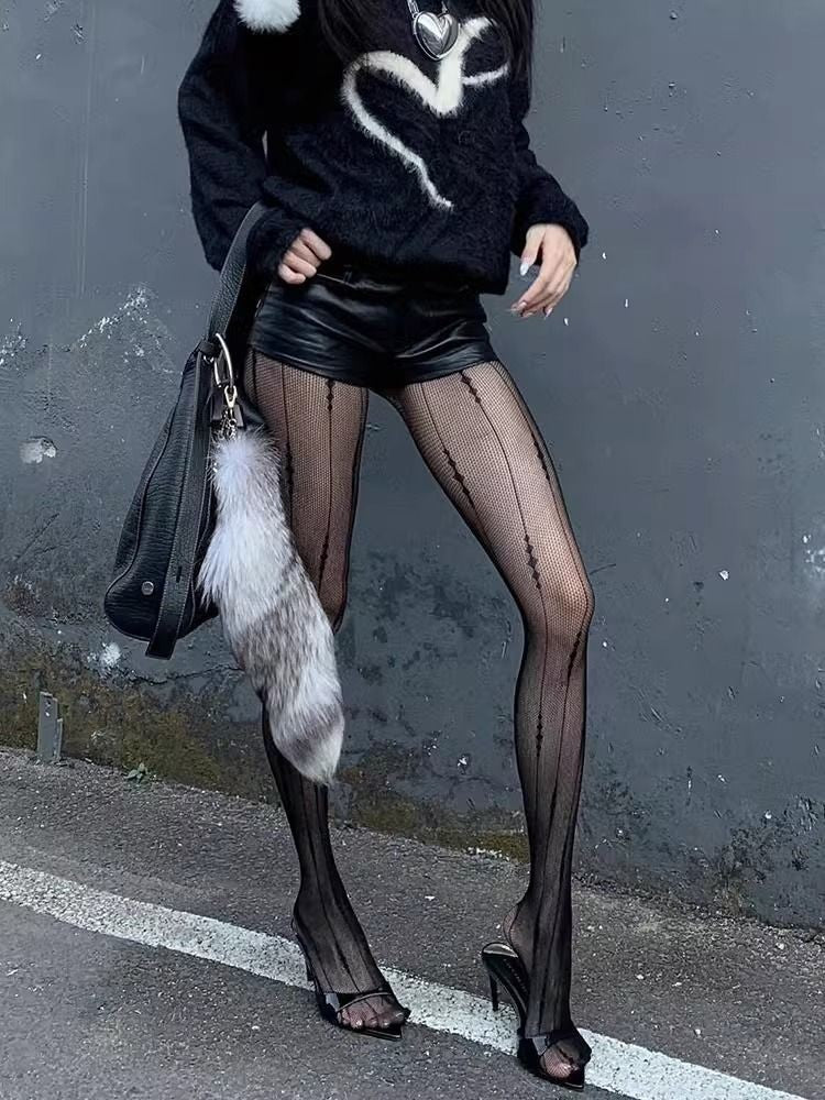 Cross-border Designed Line Fishnet Socks, Hot Girl Advanced Cool Style, Geometric Hanging Thread Jacquard Mesh Sexy Leggings