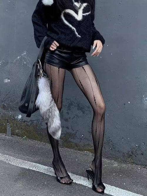 Cross-border Designed Line Fishnet Socks, Hot Girl Advanced Cool Style, Geometric Hanging Thread Jacquard Mesh Sexy Leggings