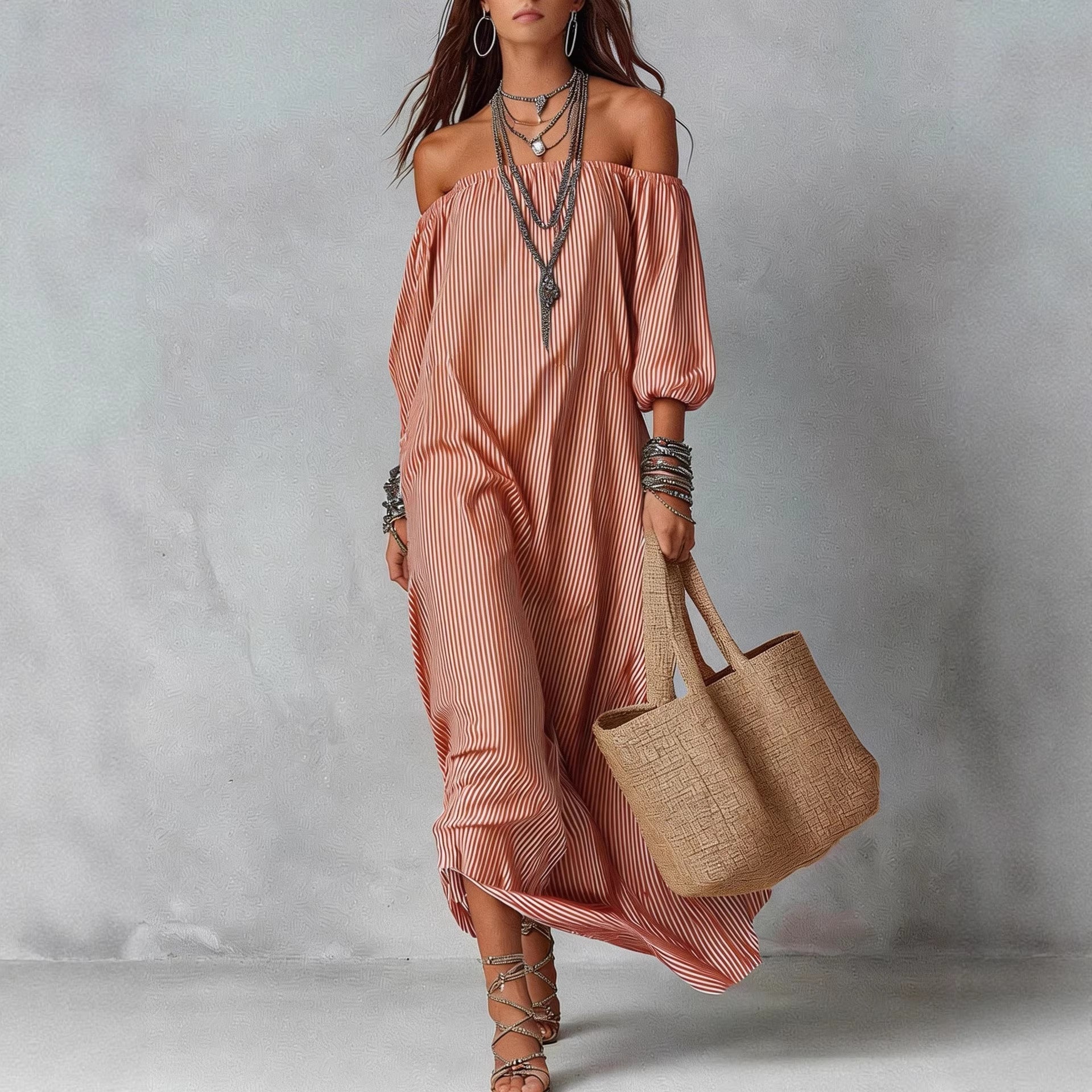 New SpringSummer Elegant Striped Loose-Fit Chic Holiday Dress For Women