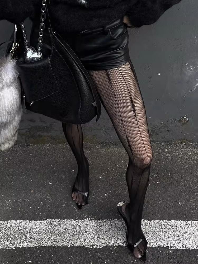 Cross-border Designed Line Fishnet Socks, Hot Girl Advanced Cool Style, Geometric Hanging Thread Jacquard Mesh Sexy Leggings