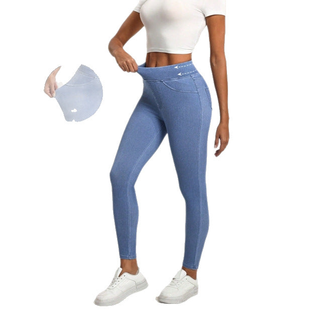 High Waist Slimming Hip Raise Tight Double Pocket Sports Casual Ankle Banded Pants