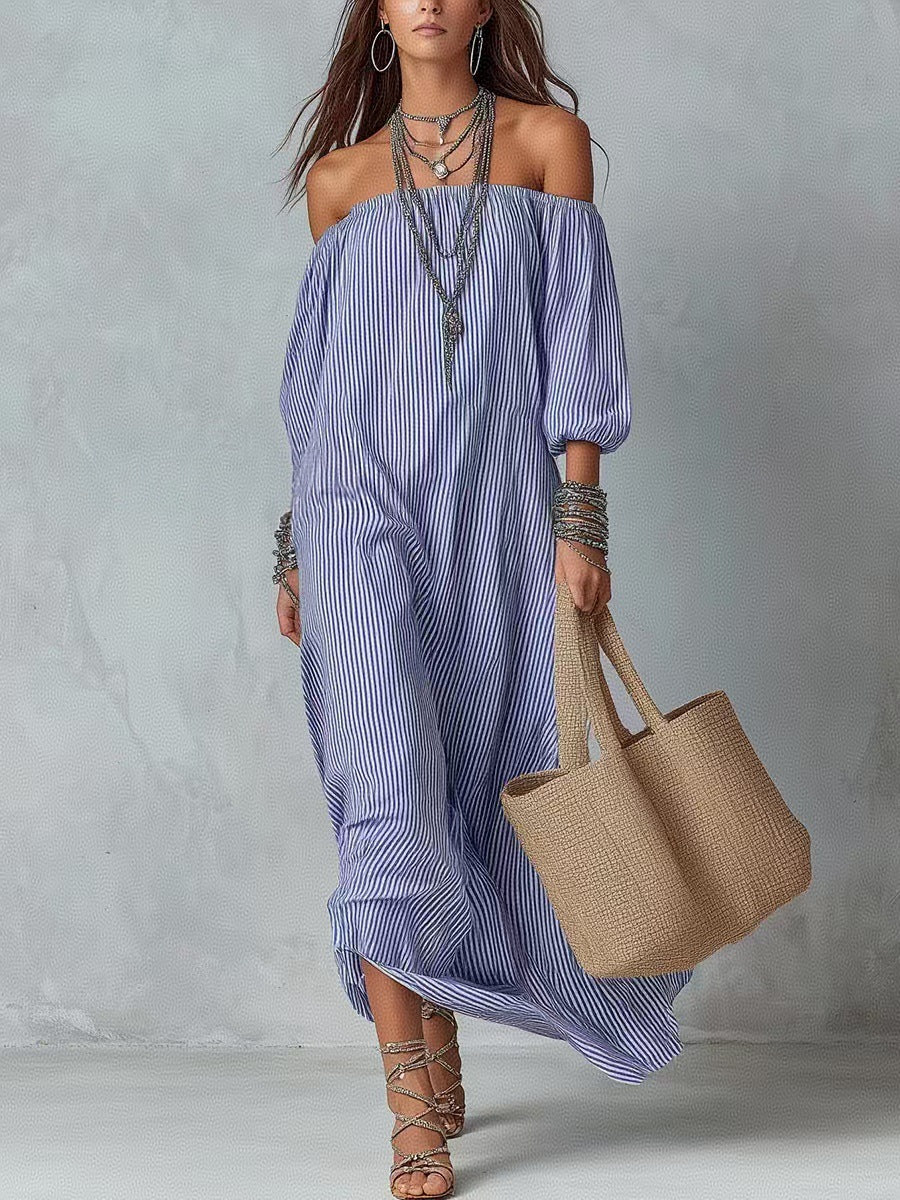New SpringSummer Elegant Striped Loose-Fit Chic Holiday Dress For Women